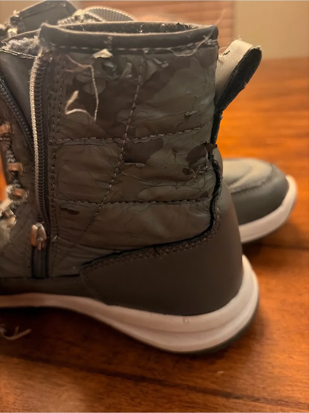 Women's Grey Quilted Winter Lace-Up Boots